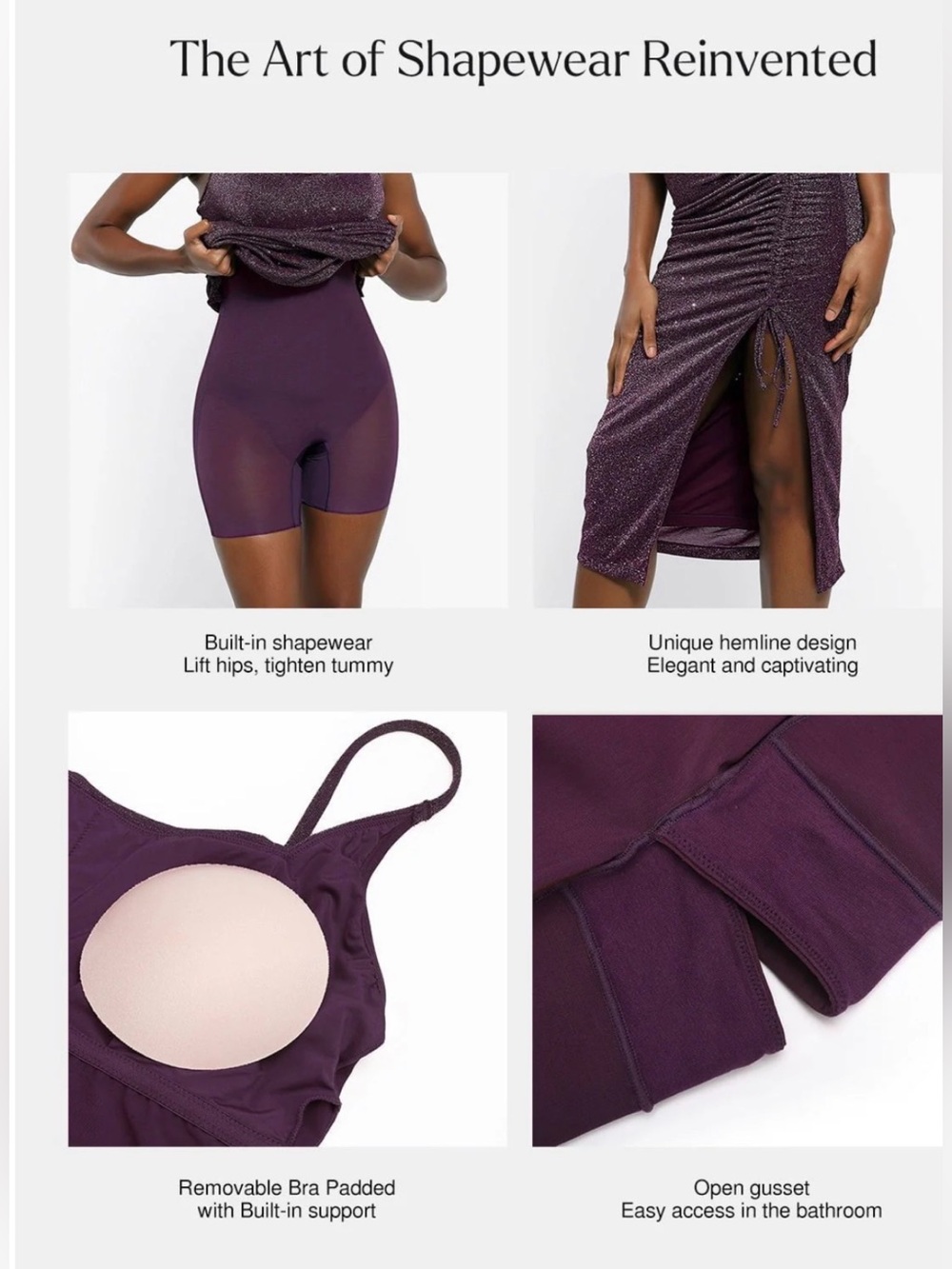 Popilush Sparkle Purple Midi Dress Side Slit  & built in shapewear size XXL NEW - Picture 5 of 5